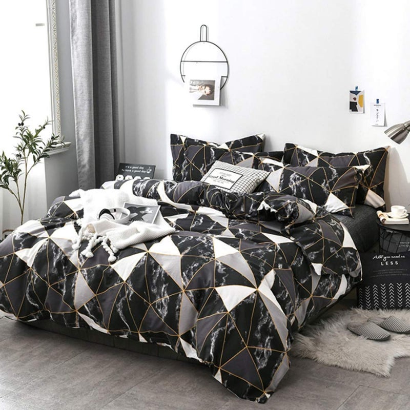 CLOTHKNOW Black White Marble King Size Comforter Set 3Pcs Triangle Plaid Bedding Comforter Set All Season Geometric Comforter - Image 3